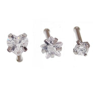 Set of 3 Body Clickers CZ nose studs in 20g body jewelry, featuring sparkling cubic zirconia accents and sleek silver finish.