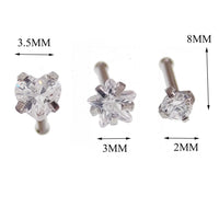 Set of 3 Body Clickers CZ nose studs in 20g body jewelry, featuring sparkling cubic zirconia accents and metallic posts.