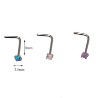 Set of 3 Body Clickers nose L-curves in lavender, peacock, and white opal, 20g body jewelry for nose piercings.