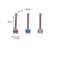 Set of 3 Body Clickers nose studs with lavender, peacock, and white opal designs, 20g body jewelry for piercing.