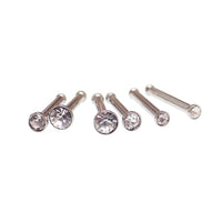 Set of 6 CZ steel nose studs in 18g body jewelry by Body Clickers, featuring small, shiny nose piercing studs.