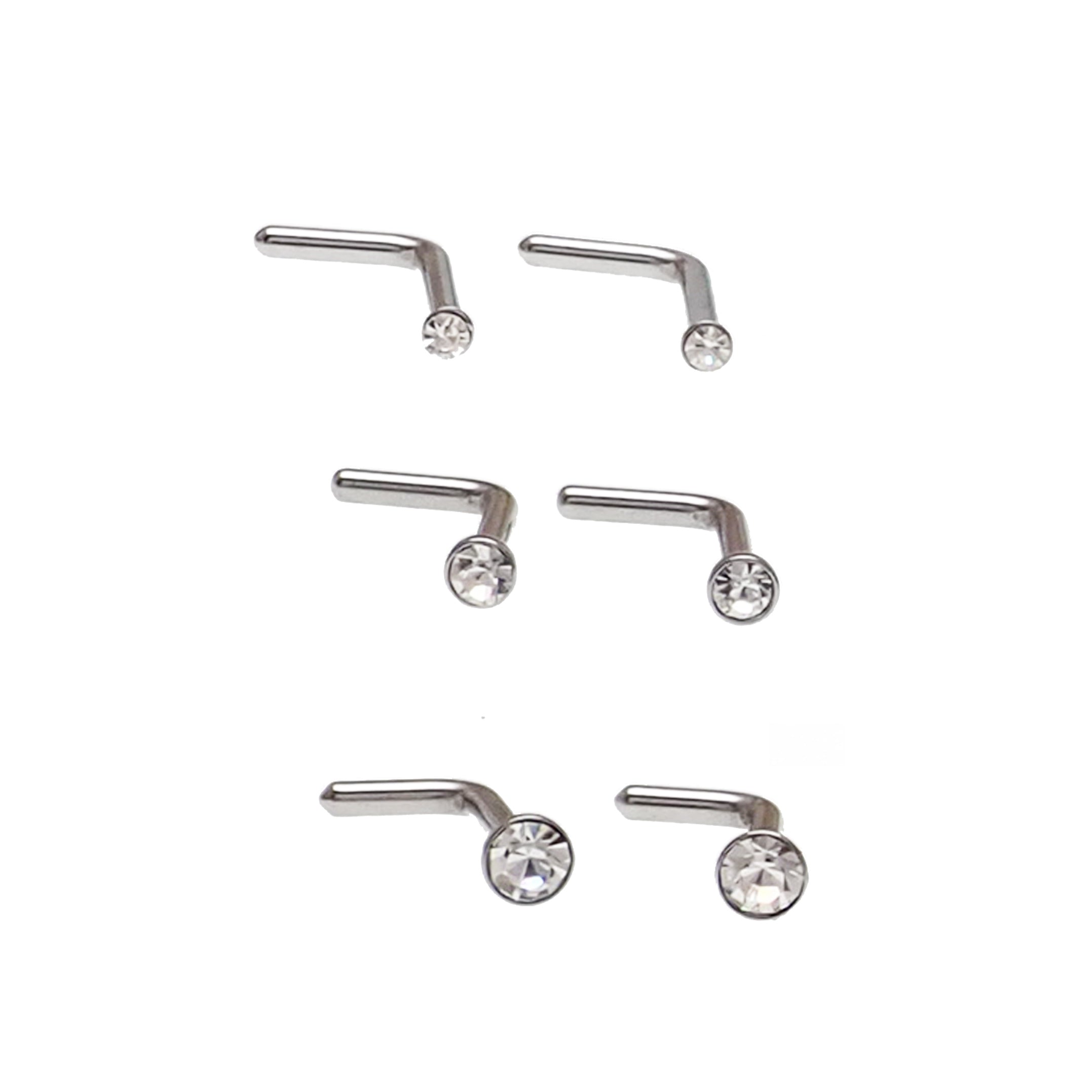 Set of 6 Body Clickers nose L-curves body jewelry in 18g, featuring curved design for nasal piercing.