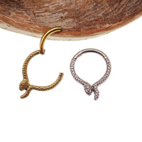 Snake titanium septum and daith clicker in 16g size with an 8mm length, featuring a sleek snake design from Body Clickers Body Jewelry.
