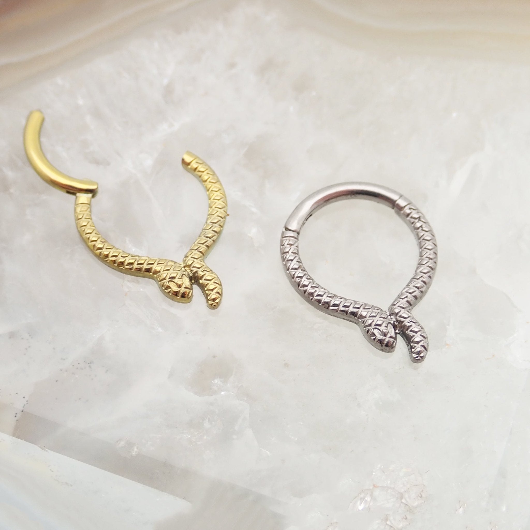 Snake titanium septum and daith clicker in 16g with 8mm design from Body Clickers Body Jewelry.