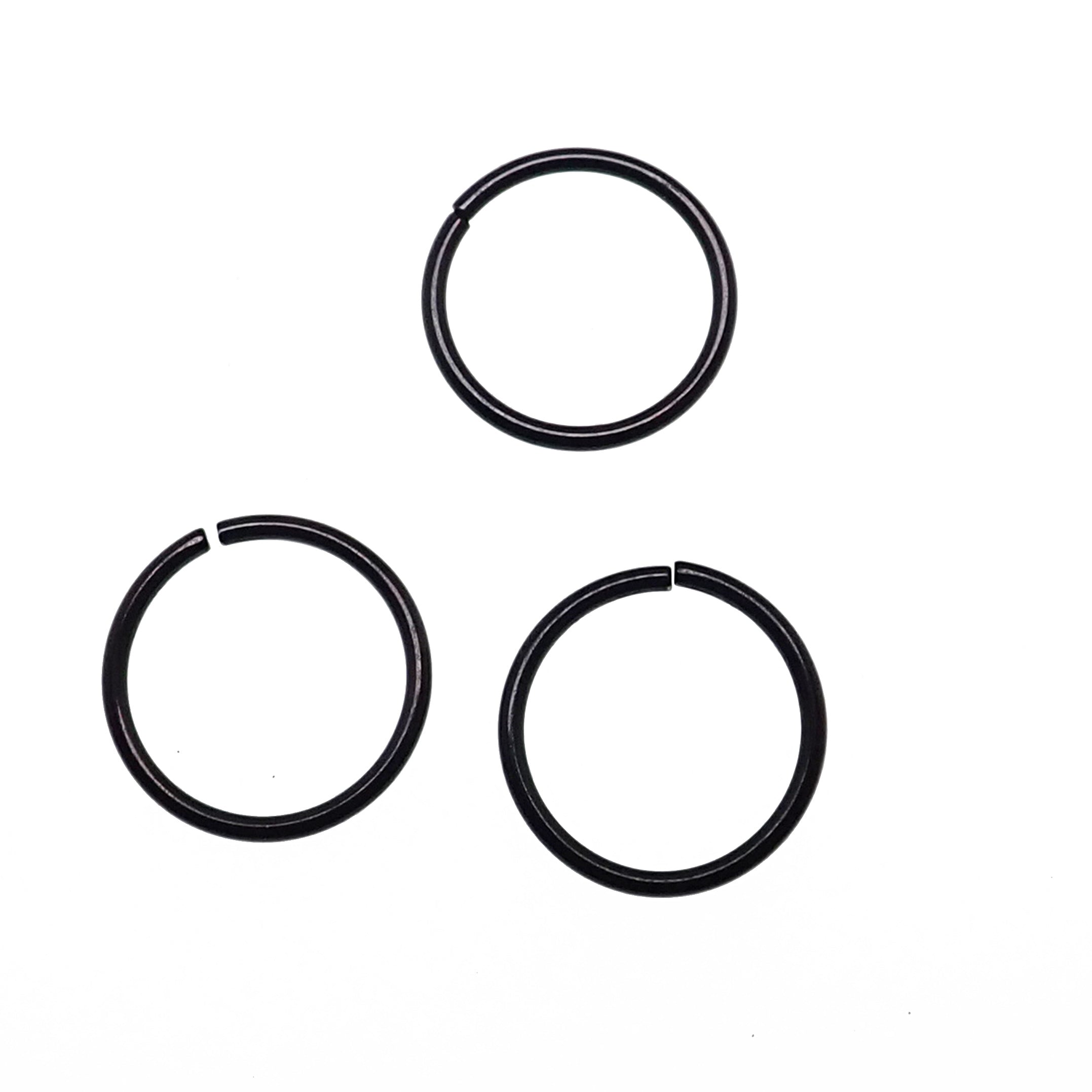Set of 3 black steel seamless pull-apart rings for body jewelry, 20g, by Body Clickers featuring smooth, round design.