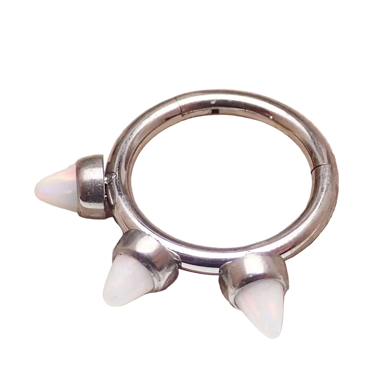 Titanium White Opal Spike Hinged Clicker 16g - Body Clickers Body Jewelry