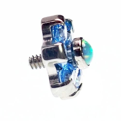 Turquoise CZ and opal flower attachment for body jewelry, 16g Body Clickers body jewelry piece with colorful gemstone design.