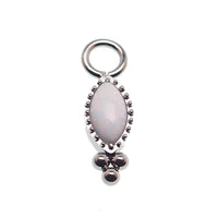 White opal oval beaded CZ charm for body jewelry by Body Clickers, showcasing a sparkling white opal and intricate beaded design.