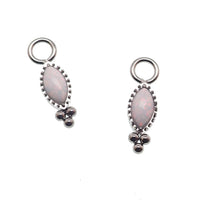 White opal oval beaded CZ charm for body jewelry by Body Clickers, featuring sparkling cubic zirconia and intricate beaded design.