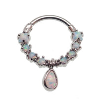 Gold Opal Tear Drop Septum Steel Clicker, 16g body jewelry with a stylish tear drop design and secure clicker closure.