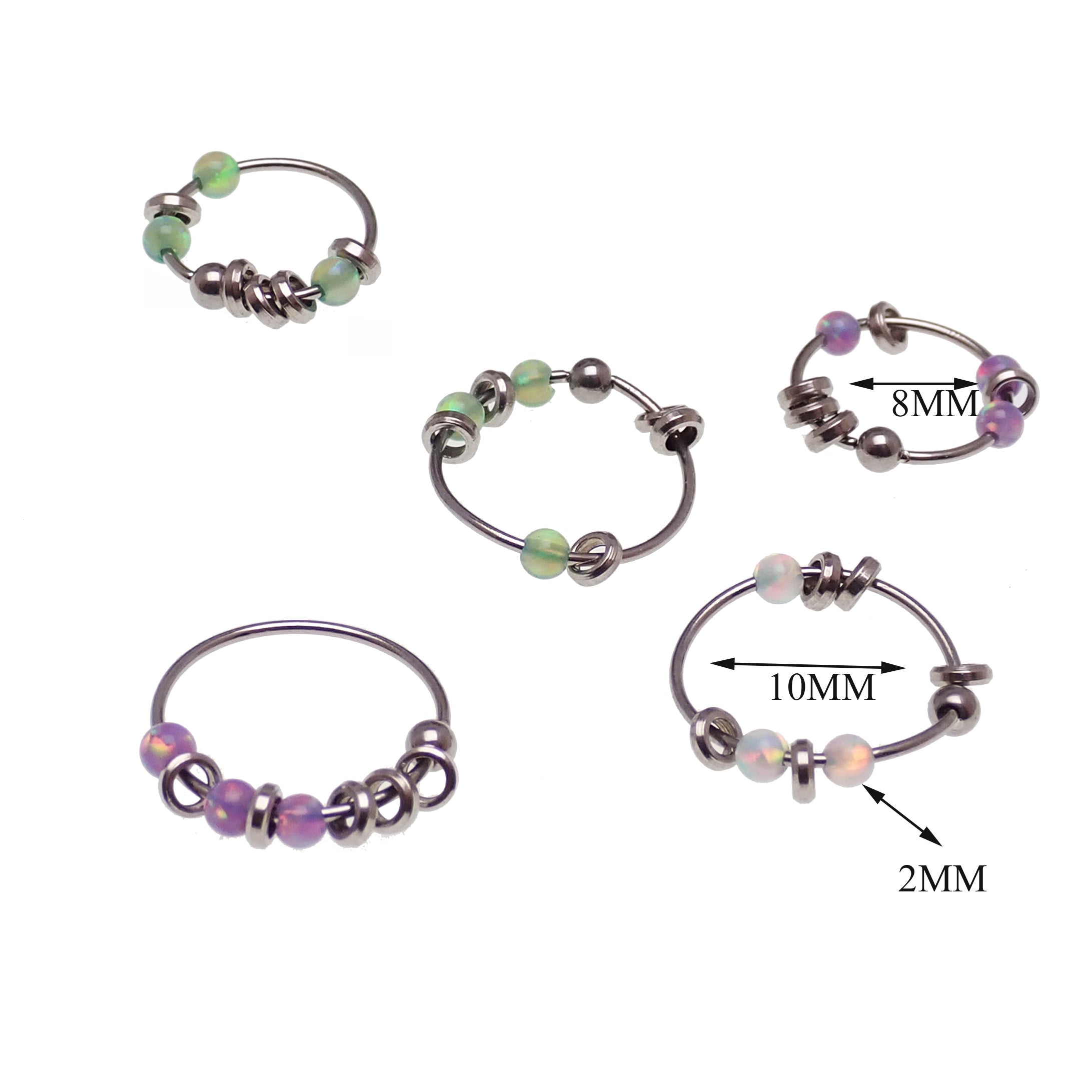 Green steel body jewelry ring with assorted attachments, 22g, by Body Clickers, featuring a durable 8mm body piercing design.