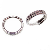 Engraved double row hinged clicker body jewelry in 16g with 8mm size, featuring a stylish engraved design.