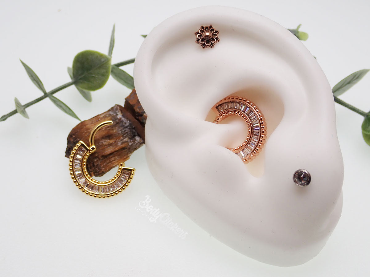 Hinged 16g Body Clickers Body Jewelry with stacked CZ stones for daith and septum piercings
