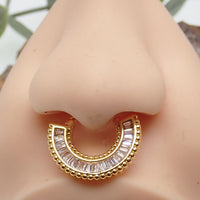 Hinged 16g Body Clickers daith septum jewelry with stacked CZ stones, made by Body Clickers Body Jewelry.