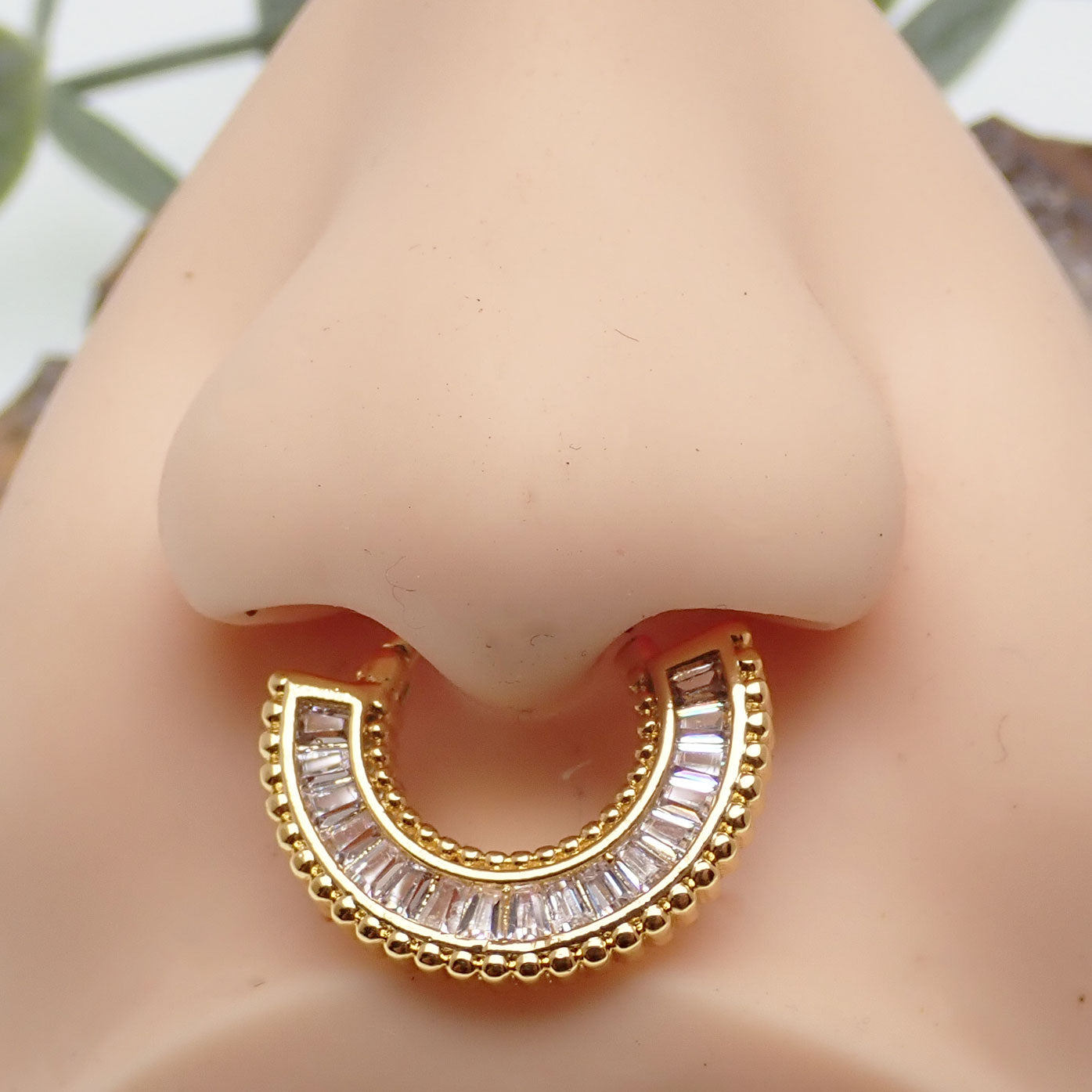 Hinged 16g Body Clickers daith septum jewelry with stacked CZ stones, made by Body Clickers Body Jewelry.