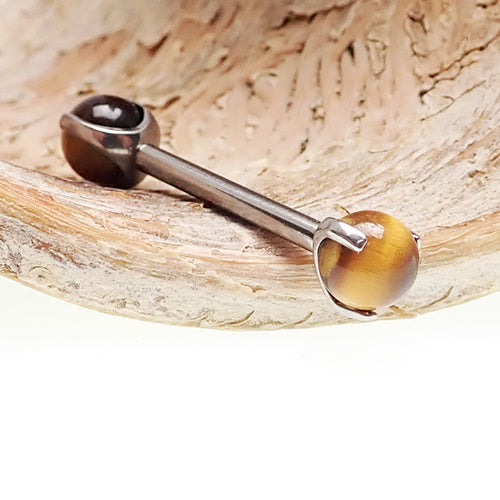 Tiger's Eye industrial piercing in 14g by Body Clickers Body Jewelry, featuring a 25mm gemstone and sleek industrial design.