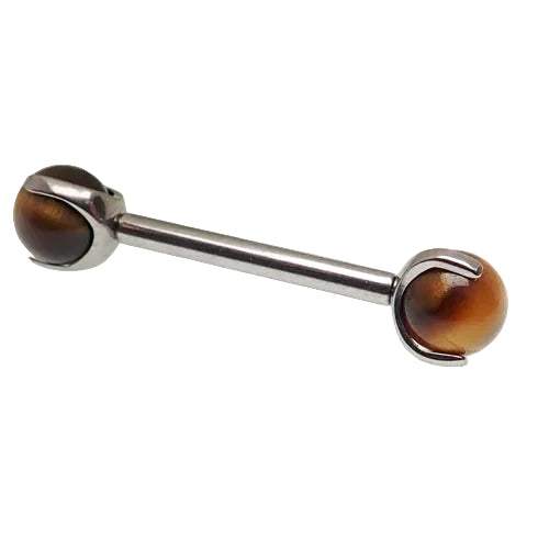 Tiger's Eye industrial piercing in 14g from Body Clickers Body Jewelry, 25mm length with distinctive gemstone appearance.
