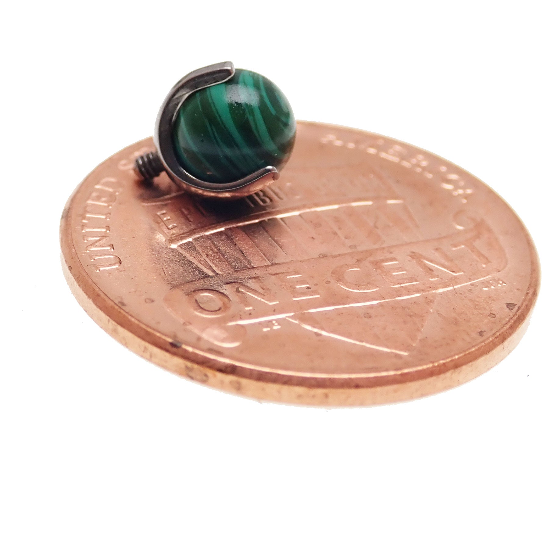Natural stone 14g body jewelry balls with titanium base by Body Clickers, featuring jade-colored stone and sleek design.
