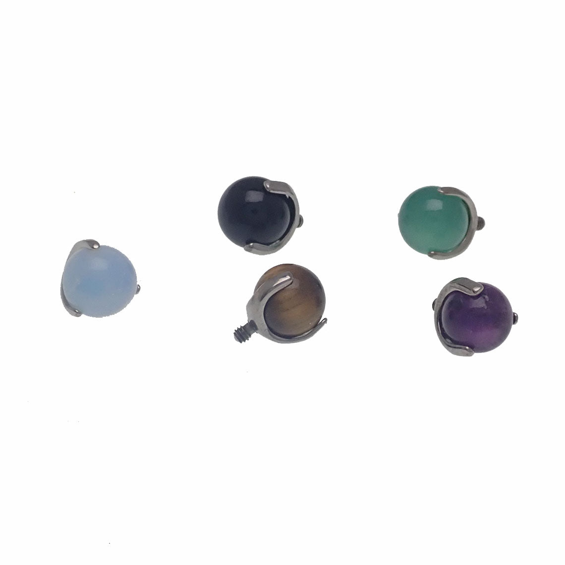 Natural jade stone 14g body jewelry with titanium base, featuring smooth round balls for body piercing or adornment.