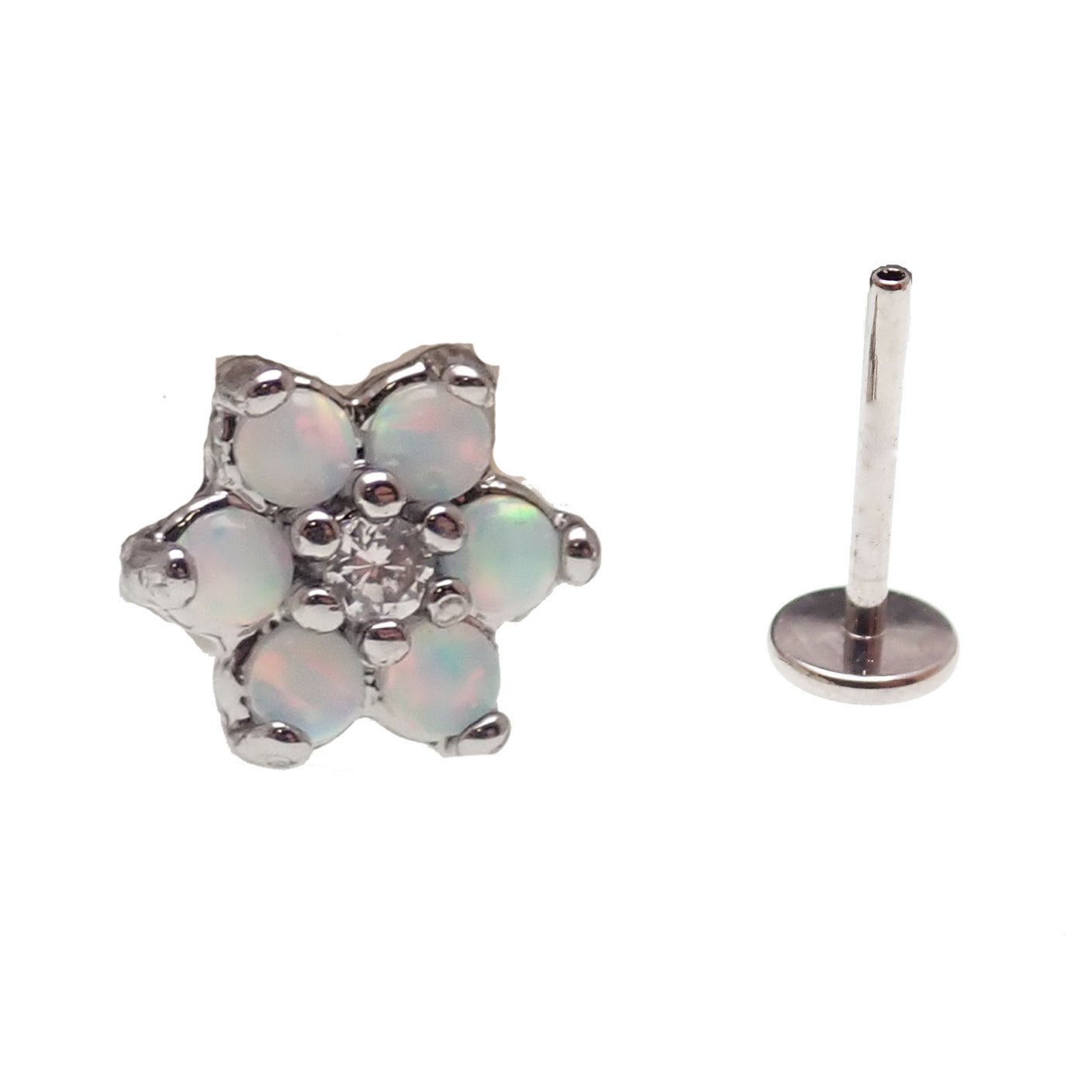 Lavender 6mm surgical steel push-fit opal flower body jewelry by Body Clickers, perfect for body piercing accessories.