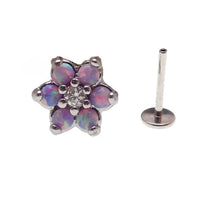 Lavender surgical steel push fit body jewelry with a 6mm opal flower design by Body Clickers.