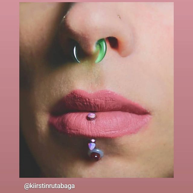 Yellow opal spike and cabochon curved barbell body jewelry by Body Clickers, 16g, with moon-shaped design and vibrant gemstone.