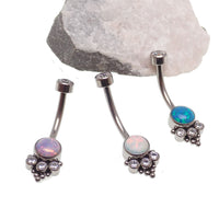 Lavender opal beaded CZ cluster belly ring by Body Clickers, 14g body jewelry with colorful gemstone accents.