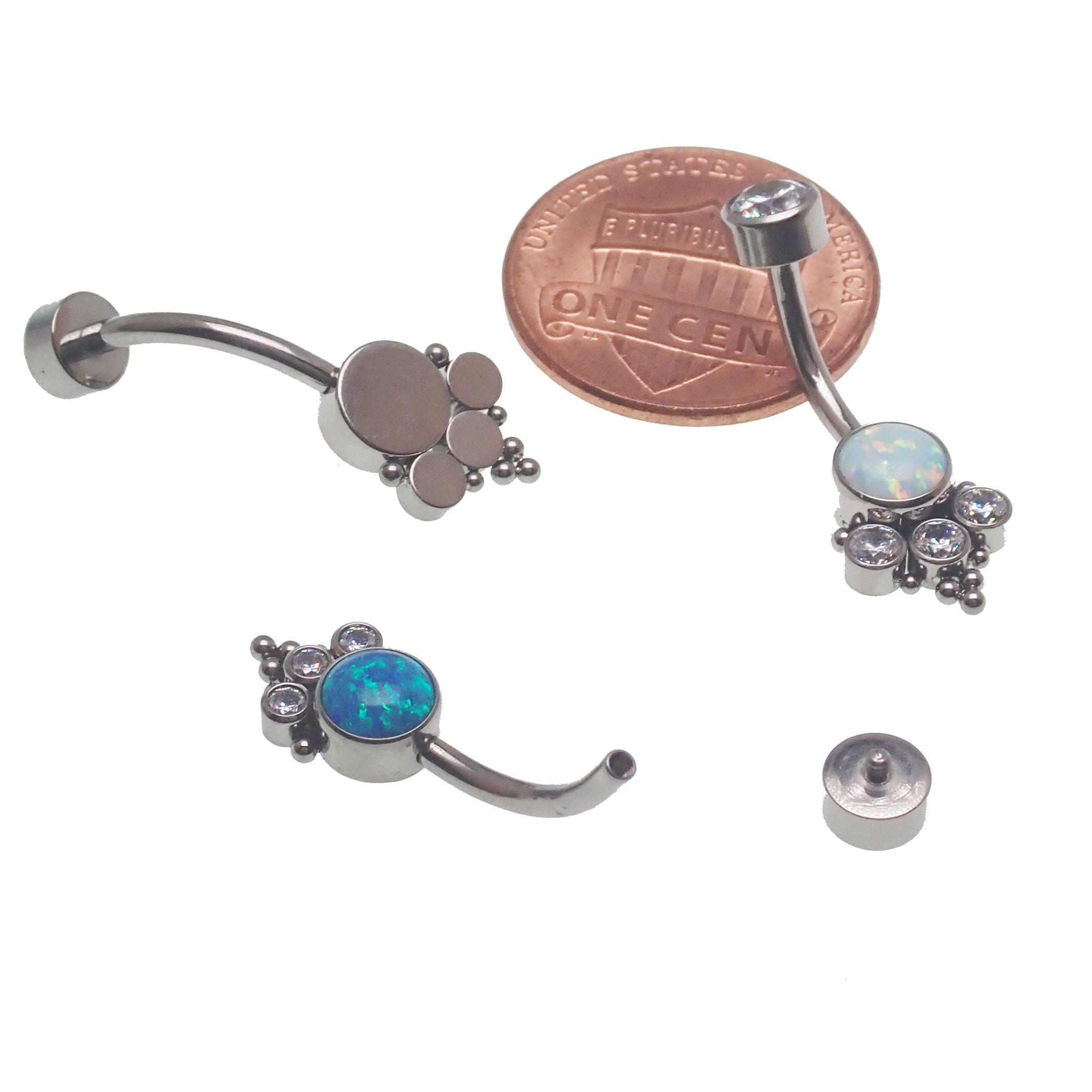 Lavender opal beaded CZ cluster belly ring by Body Clickers, 14g body jewelry with colorful gemstone accents