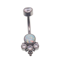 Lavender opal beaded CZ cluster belly ring by Body Clickers, 14g body jewelry with floral design and gemstone accents.