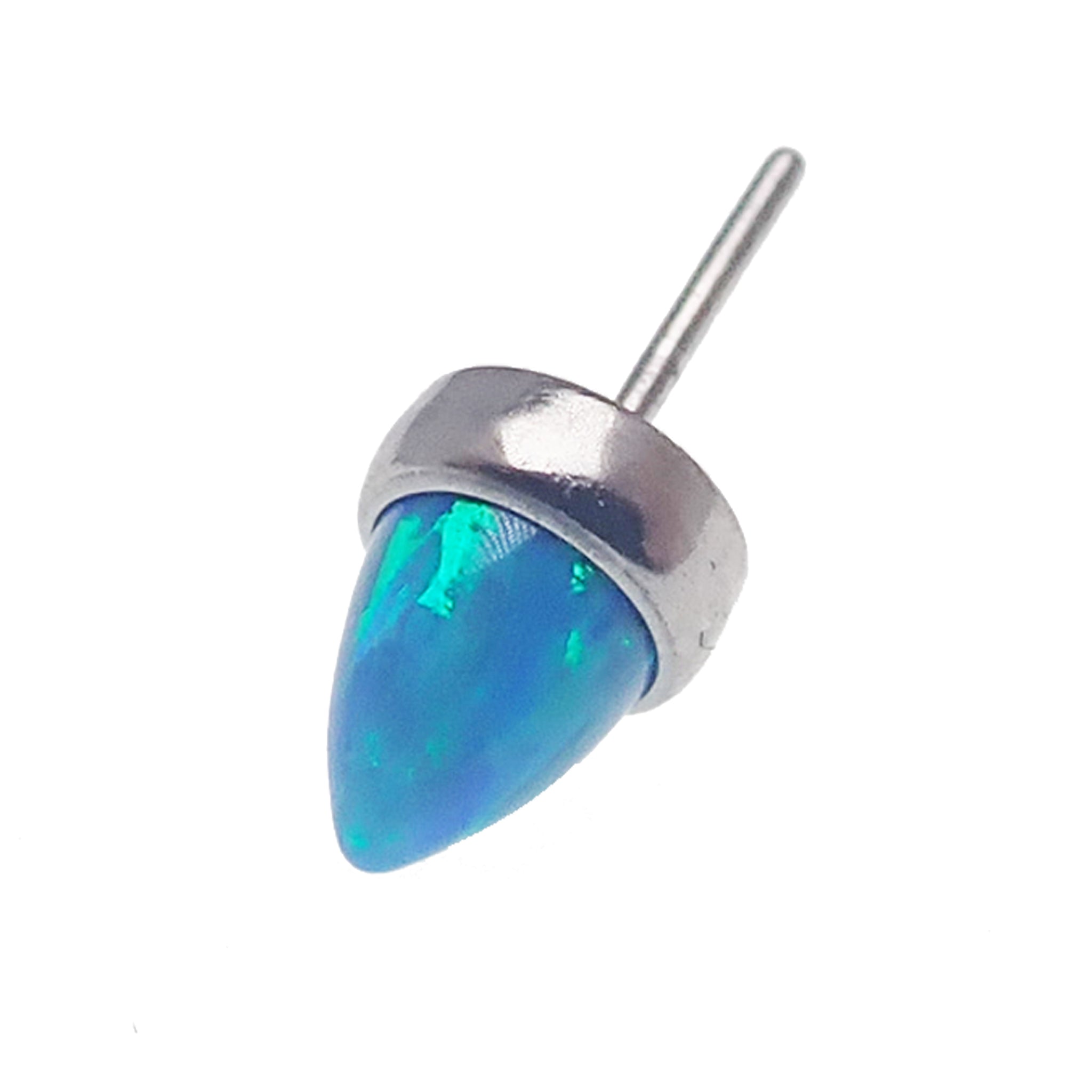 Body Clickers 4mm opal cone push fit top attachment for body jewelry, featuring a sleek, polished design with a vibrant opal gemstone.