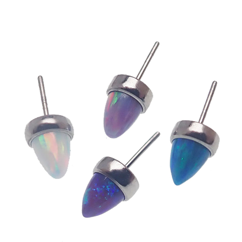 4mm opal cone push fit top attachment for body jewelry by Body Clickers, showcasing a shiny gemstone design.