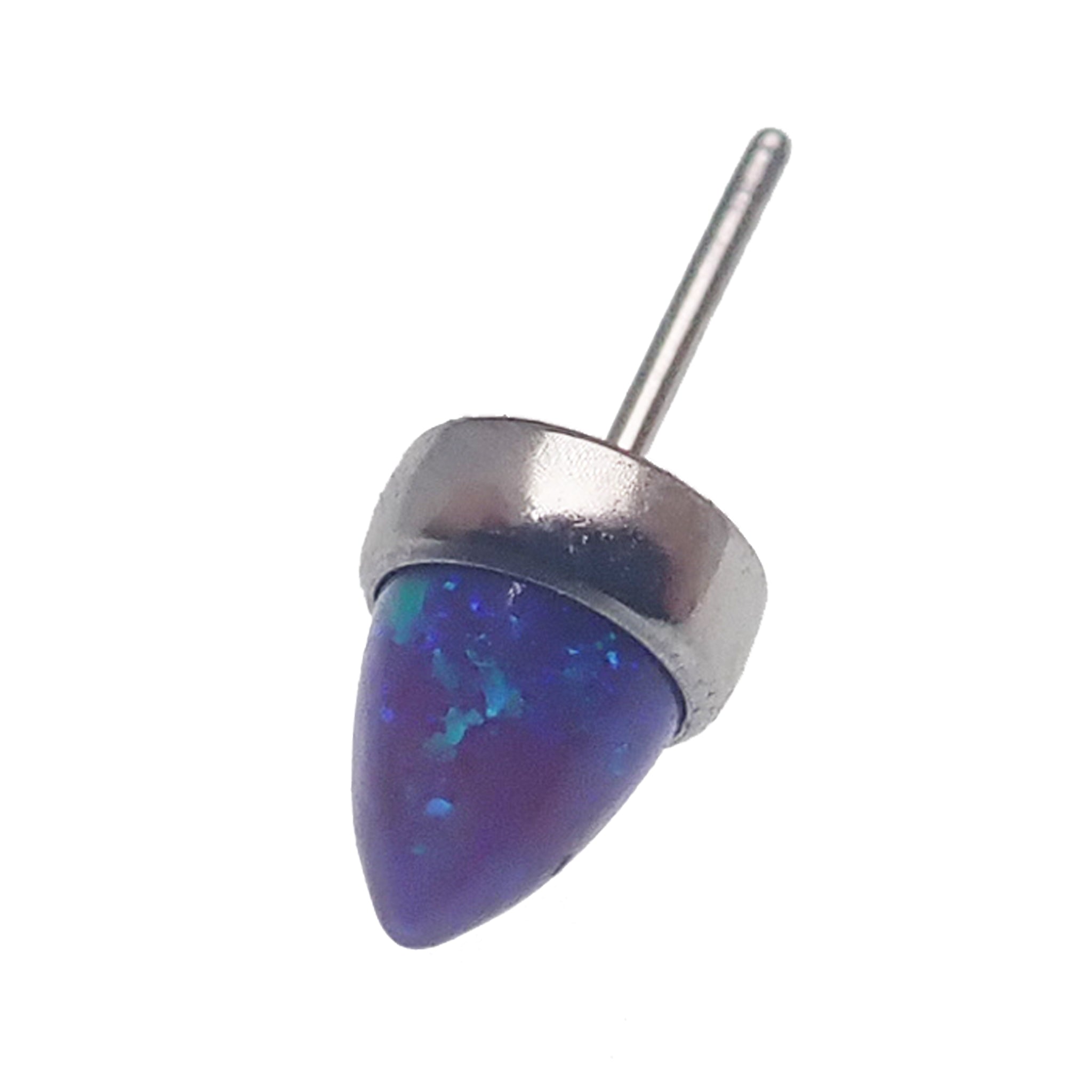 4mm opal cone push fit top attachment for body jewelry by Body Clickers, featuring a smooth, colorful opal stone.