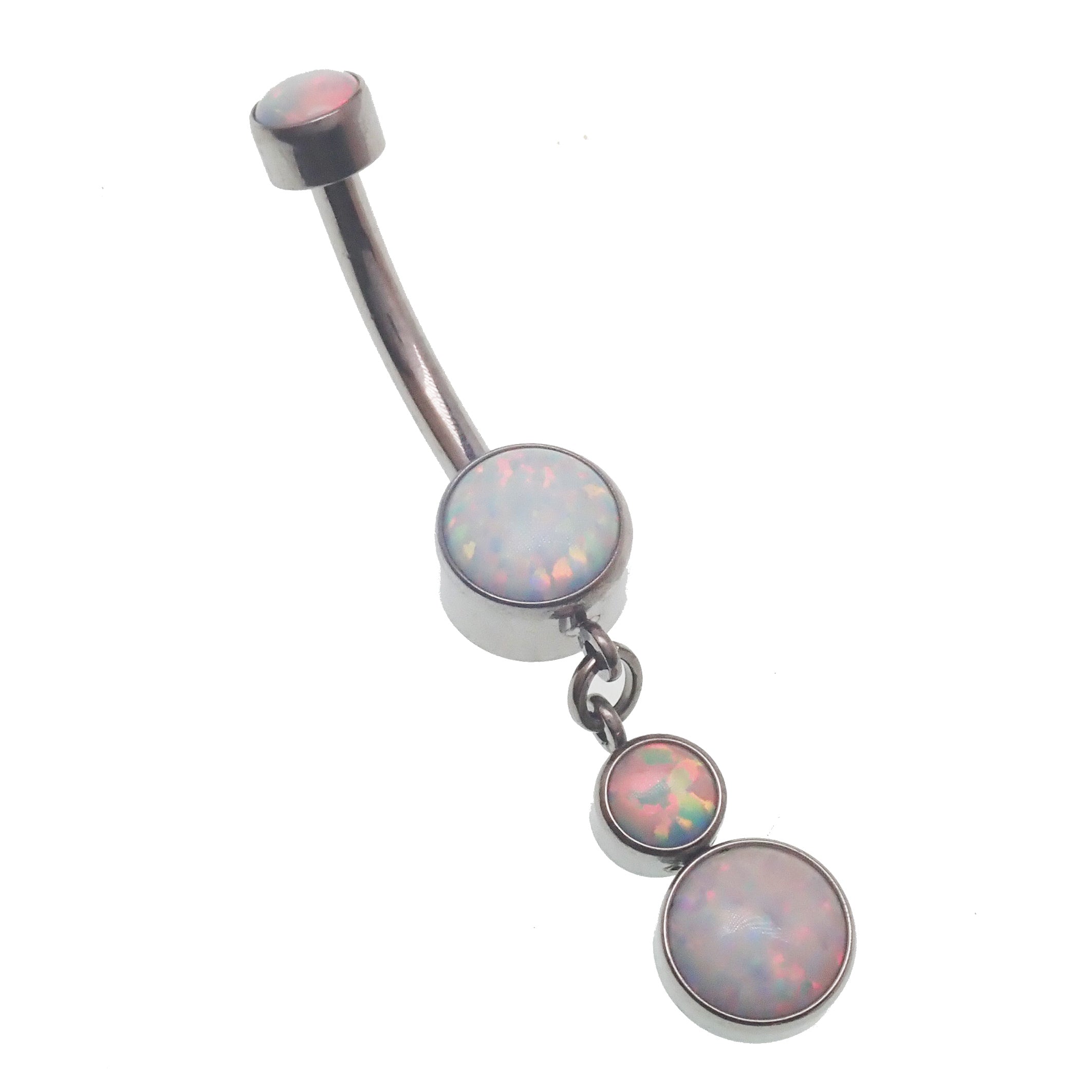 Lavender opal dangle belly ring in 14g body jewelry by Body Clickers, featuring a stylish and elegant design.
