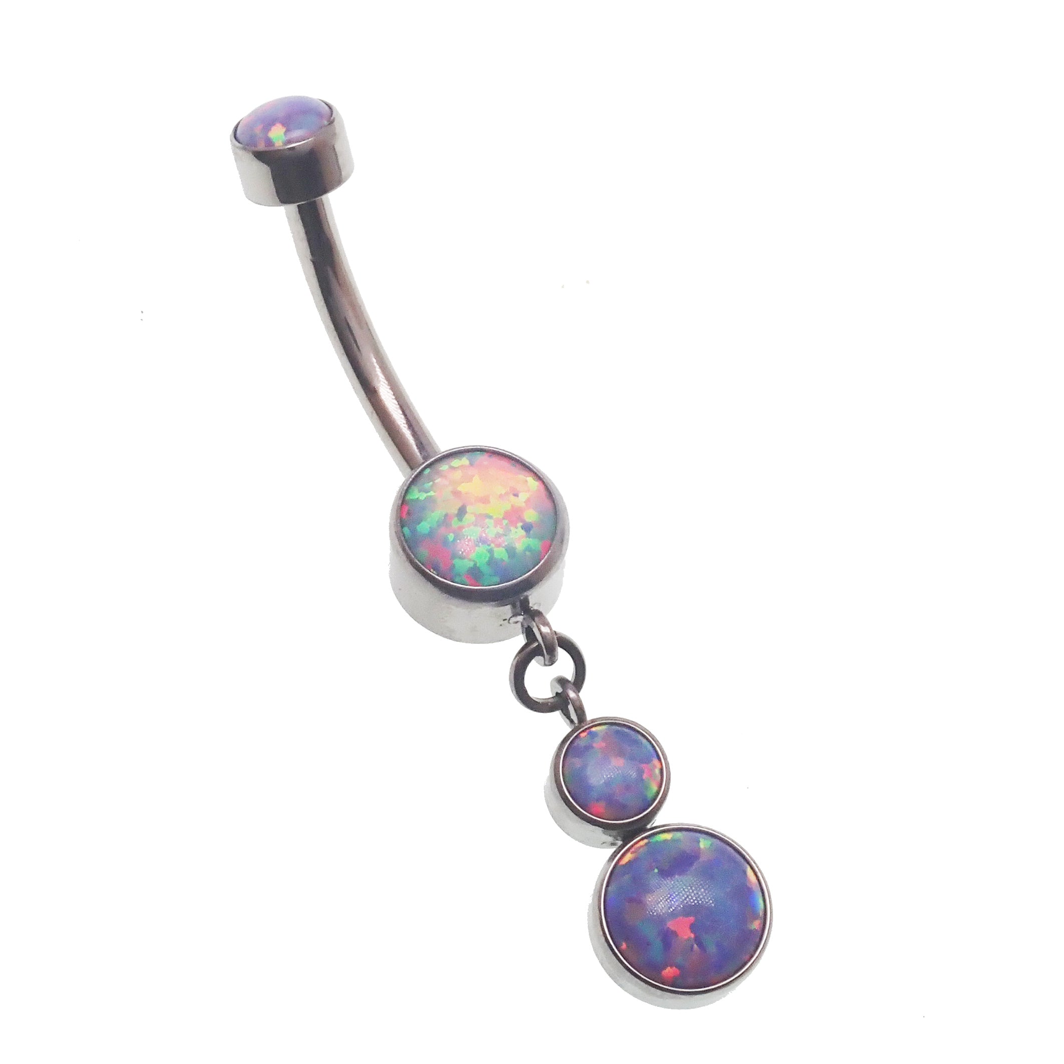 Lavender opal dangle belly ring by Body Clickers, 14g body jewelry with a stylish opal gemstone design.