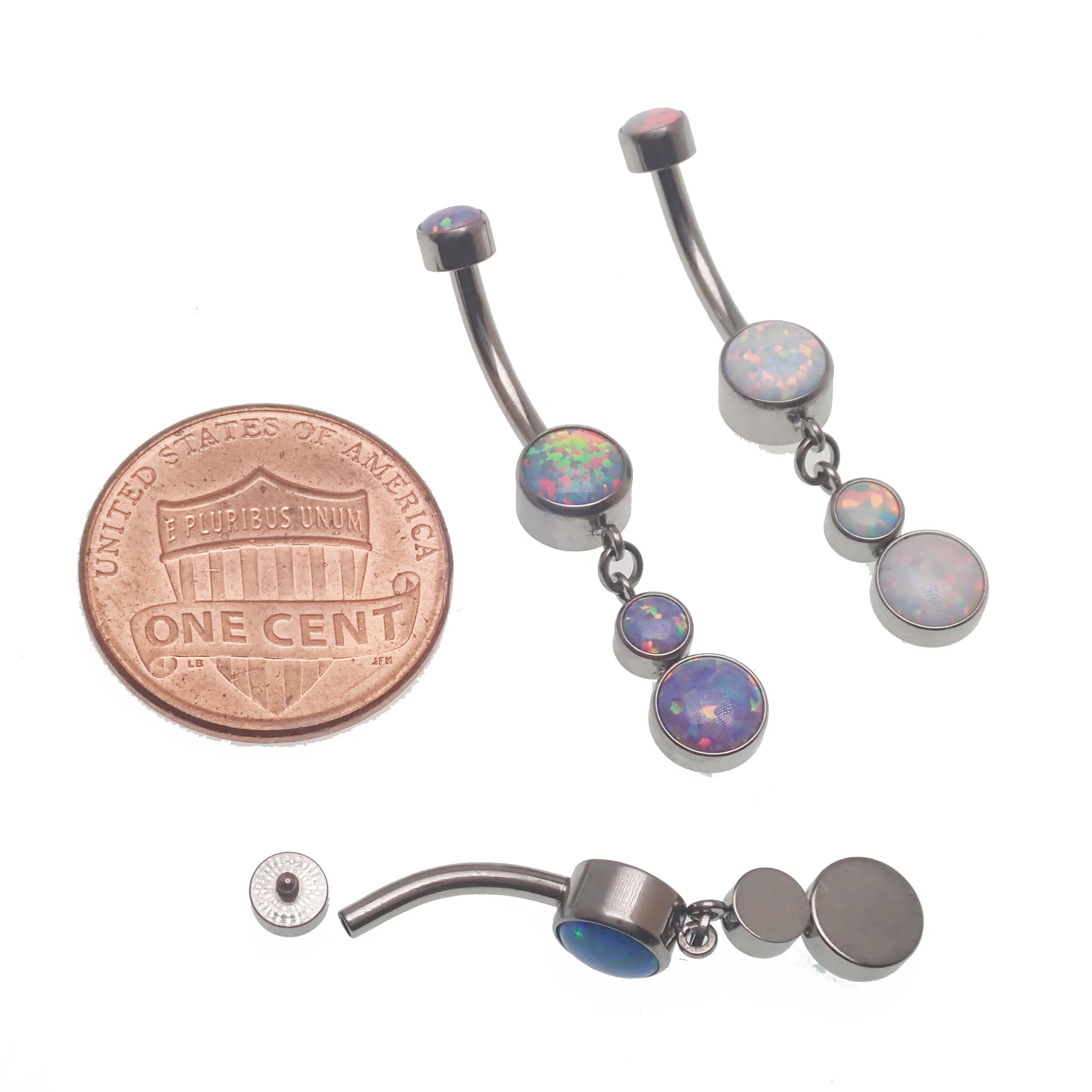Lavender opal dangle belly ring by Body Clickers, 14g body jewelry with a stylish opal gemstone design.