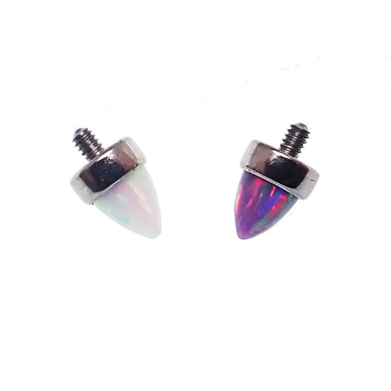 White and multi lavender round bezel cone attachment for body jewelry by Body Clickers, featuring lavender and white accents.