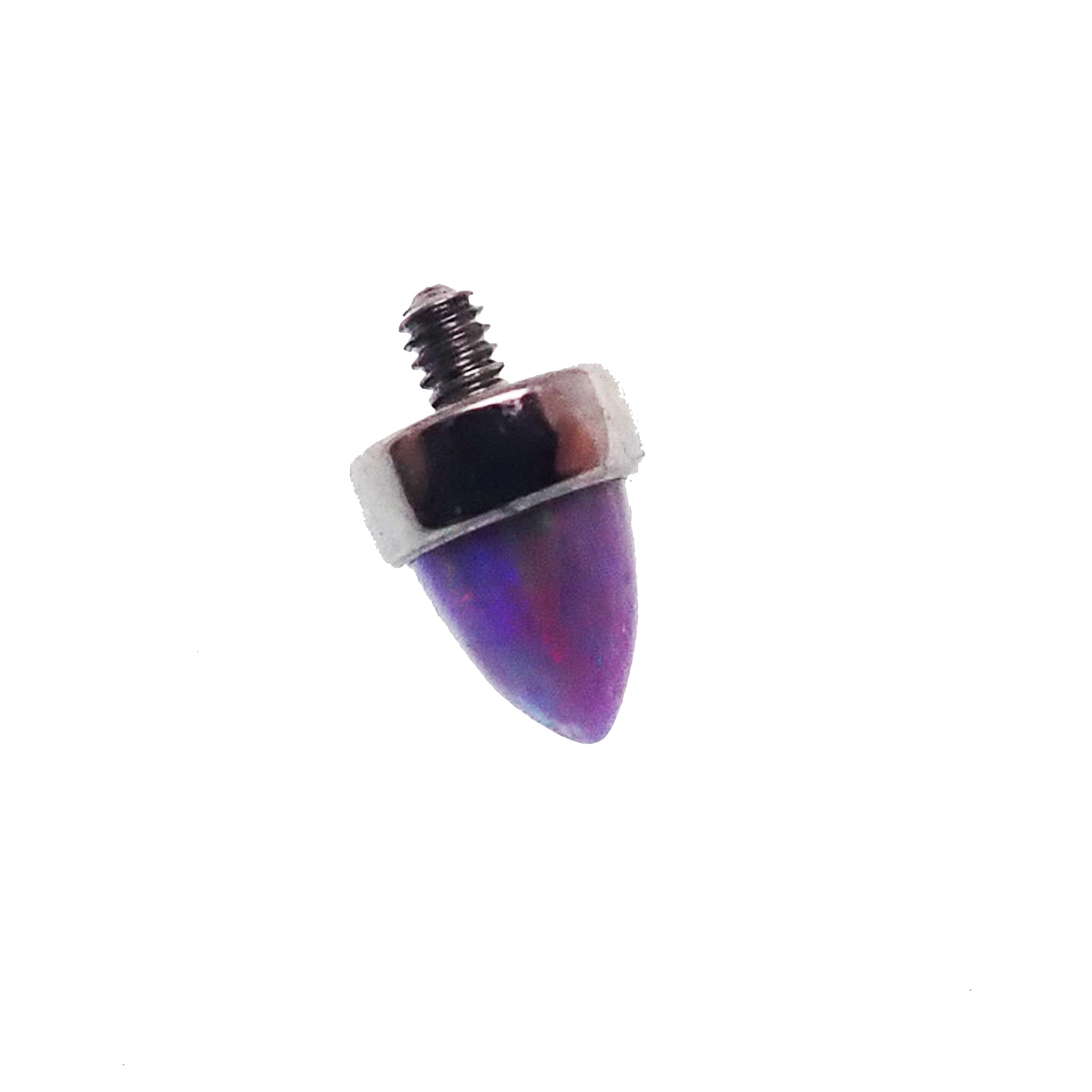 White and multi-lavender round bezel cone attachment for body jewelry by Body Clickers, showcasing intricate design and vibrant colors.