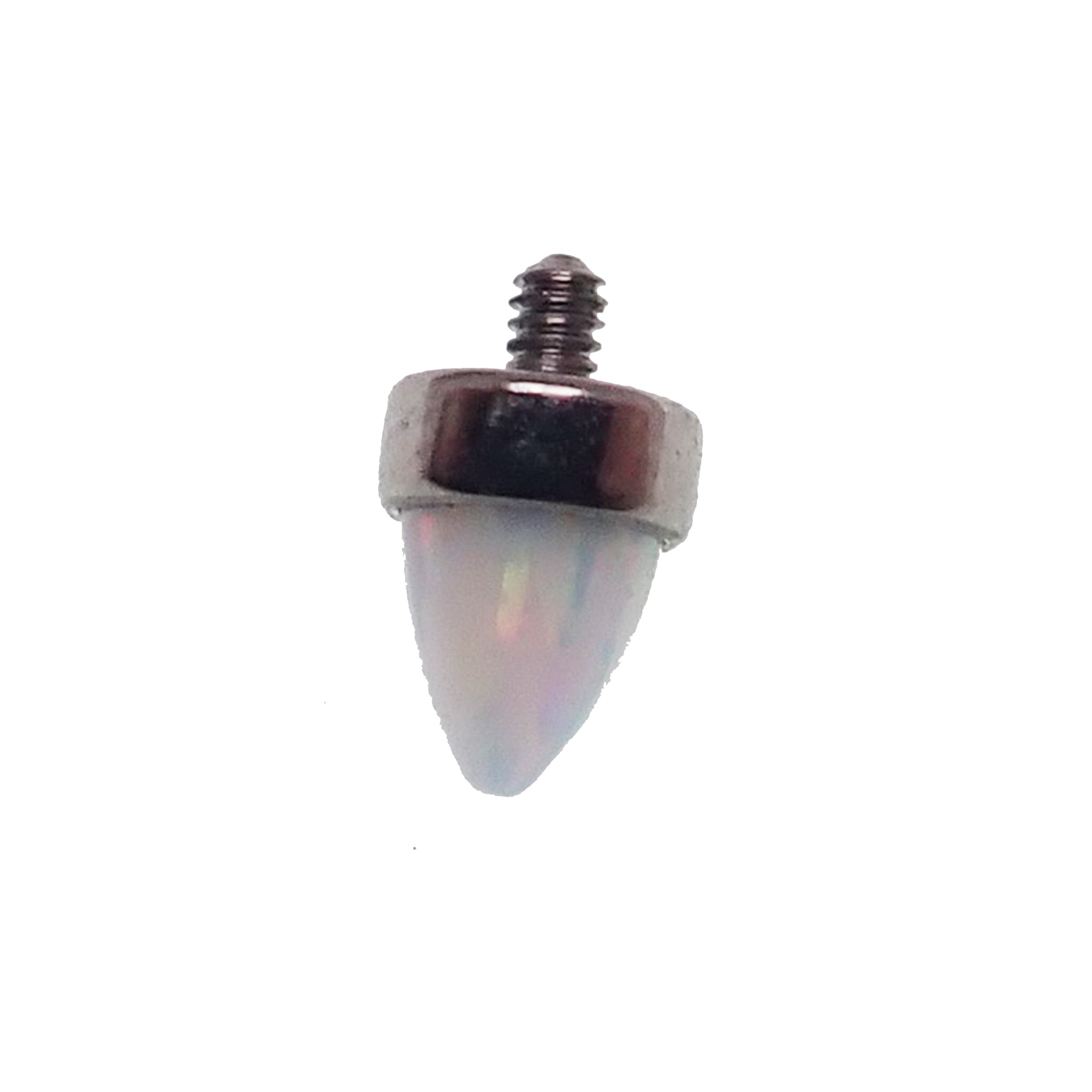 White and multi-lavender round bezel cone attachment for body jewelry by Body Clickers, featuring a decorative lavender and white design.