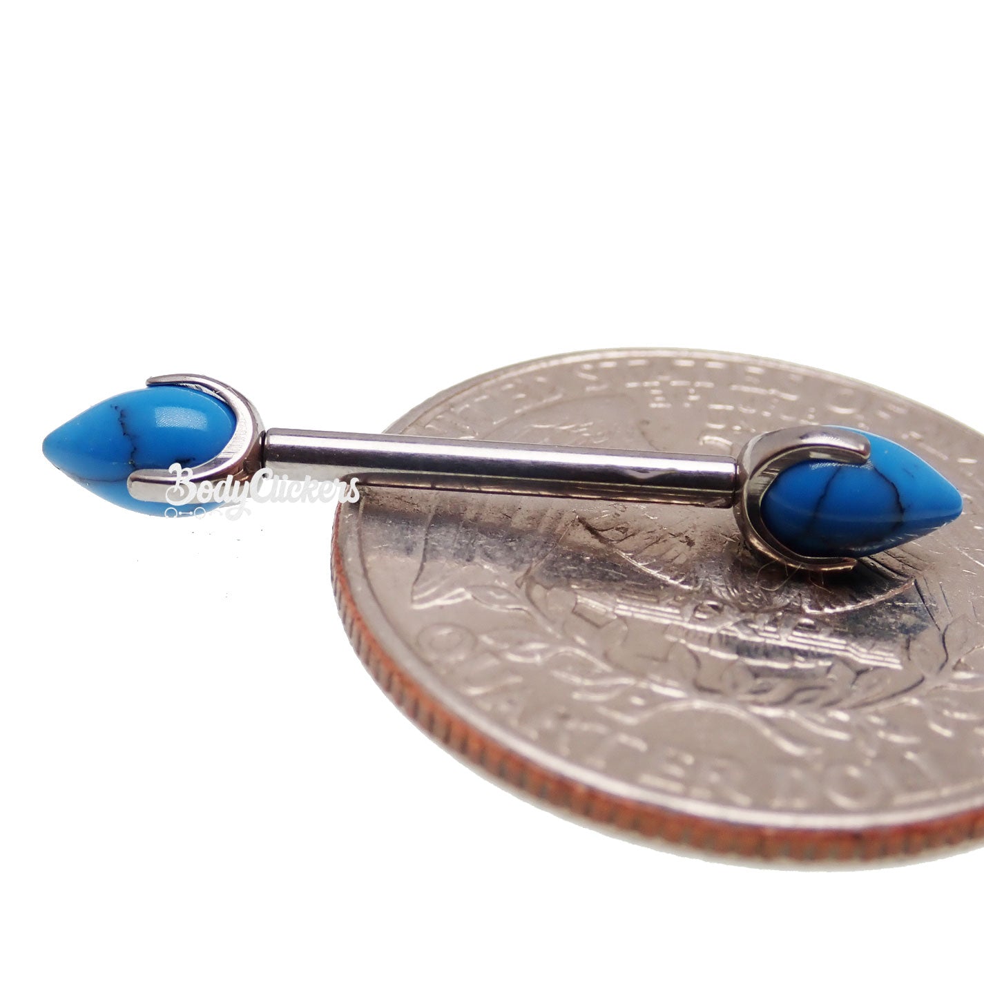 Push Fit Titanium Nipple Piercing in turquoise, available in 16g, 14g, 12g sizes, from Body Clickers Body Jewelry.