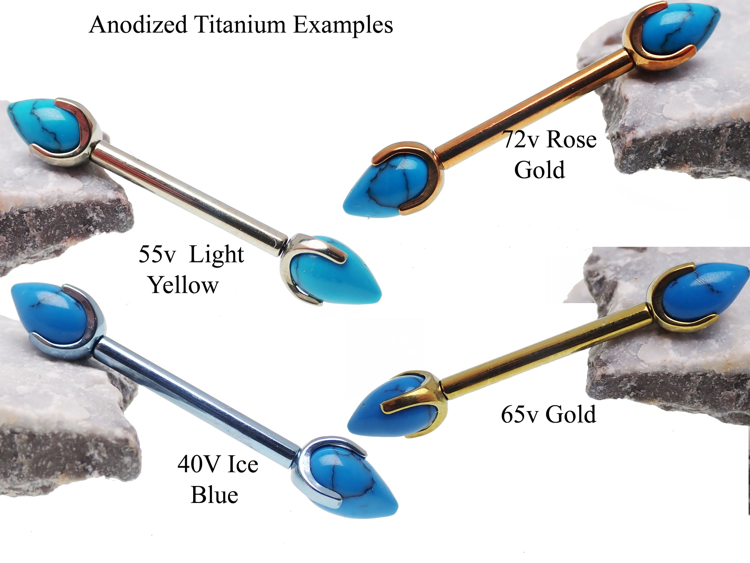Turquoise titanium nipple piercing in 16g, 14g, 12g sizes with push-fit design by Body Clickers Body Jewelry.