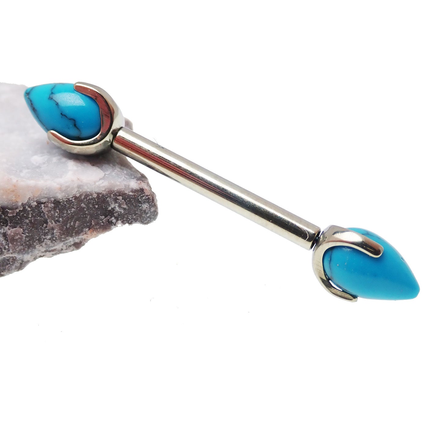 Push Fit Titanium Nipple Piercing in turquoise, available in 12g, 14g, and 16g, by Body Clickers Body Jewelry.