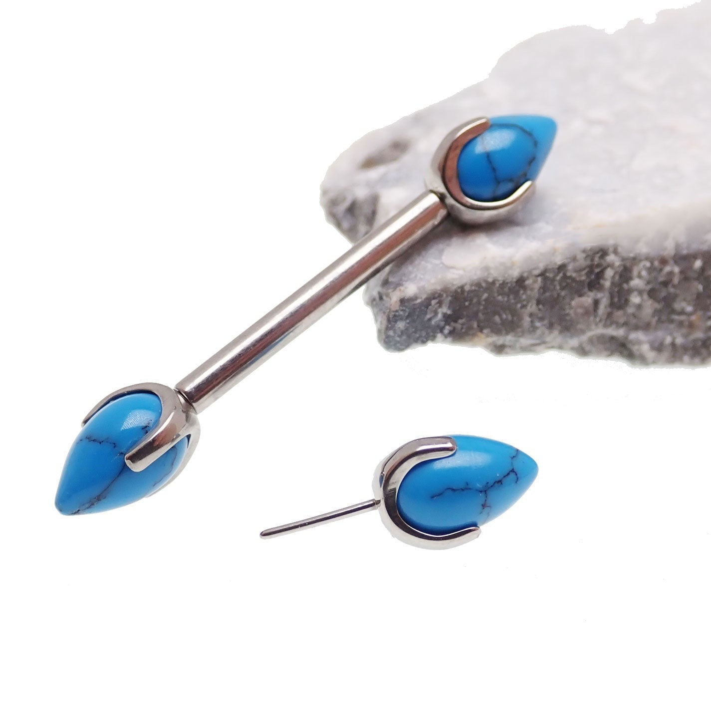 Push Fit Titanium Nipple Piercing in turquoise, available in 16g, 14g, 12g gauges, by Body Clickers Body Jewelry.