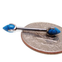 Turquoise bullets implant titanium nipple bars from Body Clickers Body Jewelry, 14g, 10mm nipple piercing jewelry.