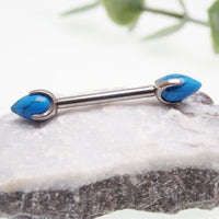 Turquoise bullets implant titanium nipple bars for piercing, 14g, 10mm length, by Body Clickers Body Jewelry.