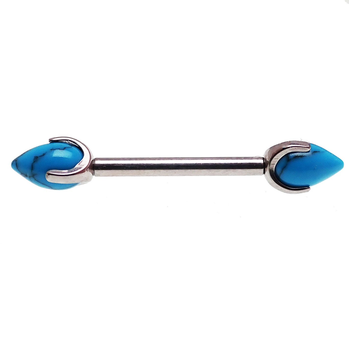 Turquoise bullets implant titanium nipple bars from Body Clickers Body Jewelry, 14G, 10mm nipple piercing jewelry.