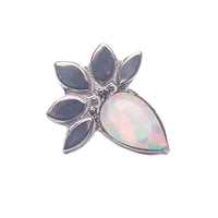 Lotus flower opal push fit labret body jewelry in 14g to 20g, featuring colorful opal and sleek metal design by Body Clickers.