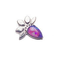 Lotus flower opal push fit labret body jewelry in 20g, 18g, 16g, 14g with colorful opal accent and stainless steel design.