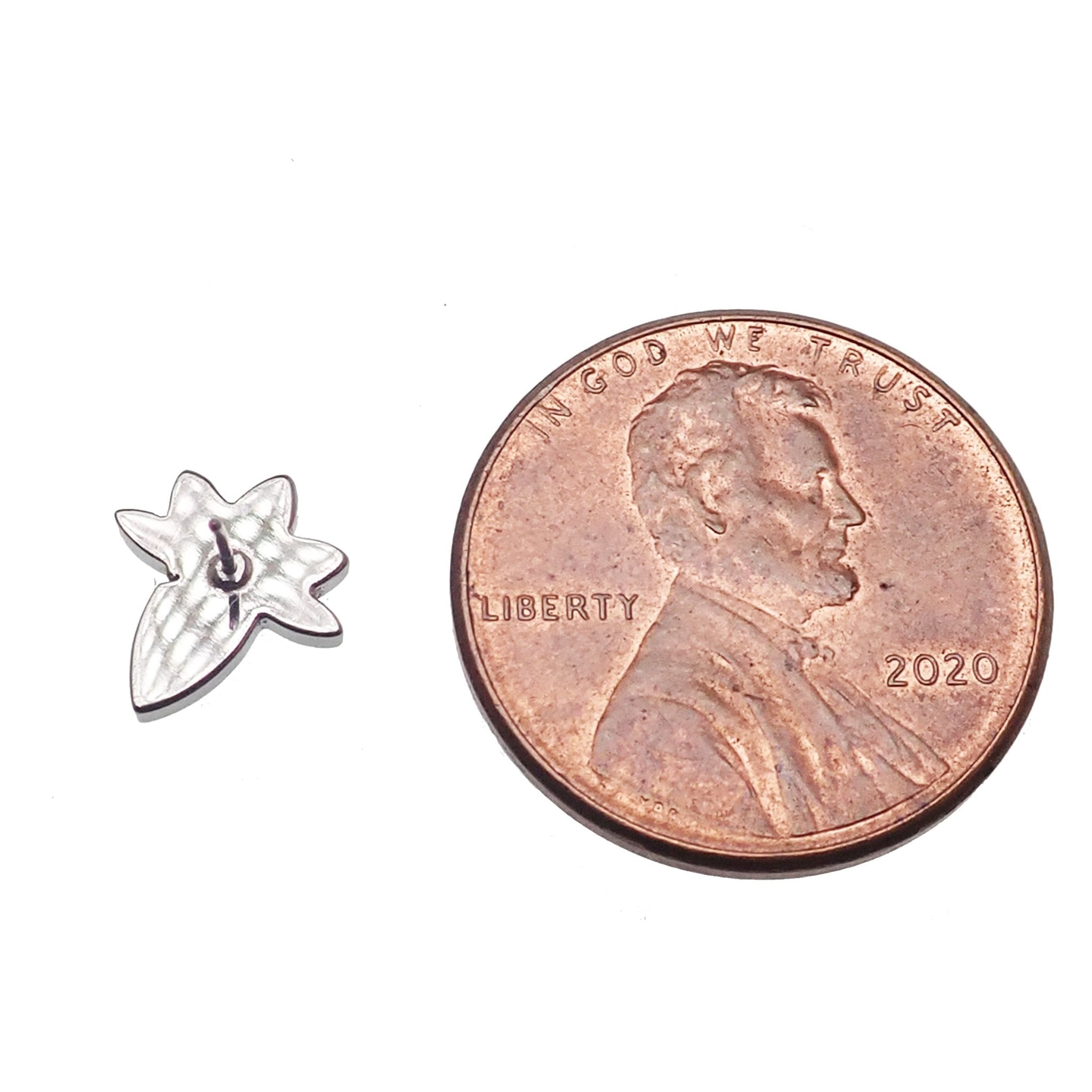 Lotus flower opal push fit labret body jewelry in 14g to 20g with colorful opal and silver-tone lotus flower design.
