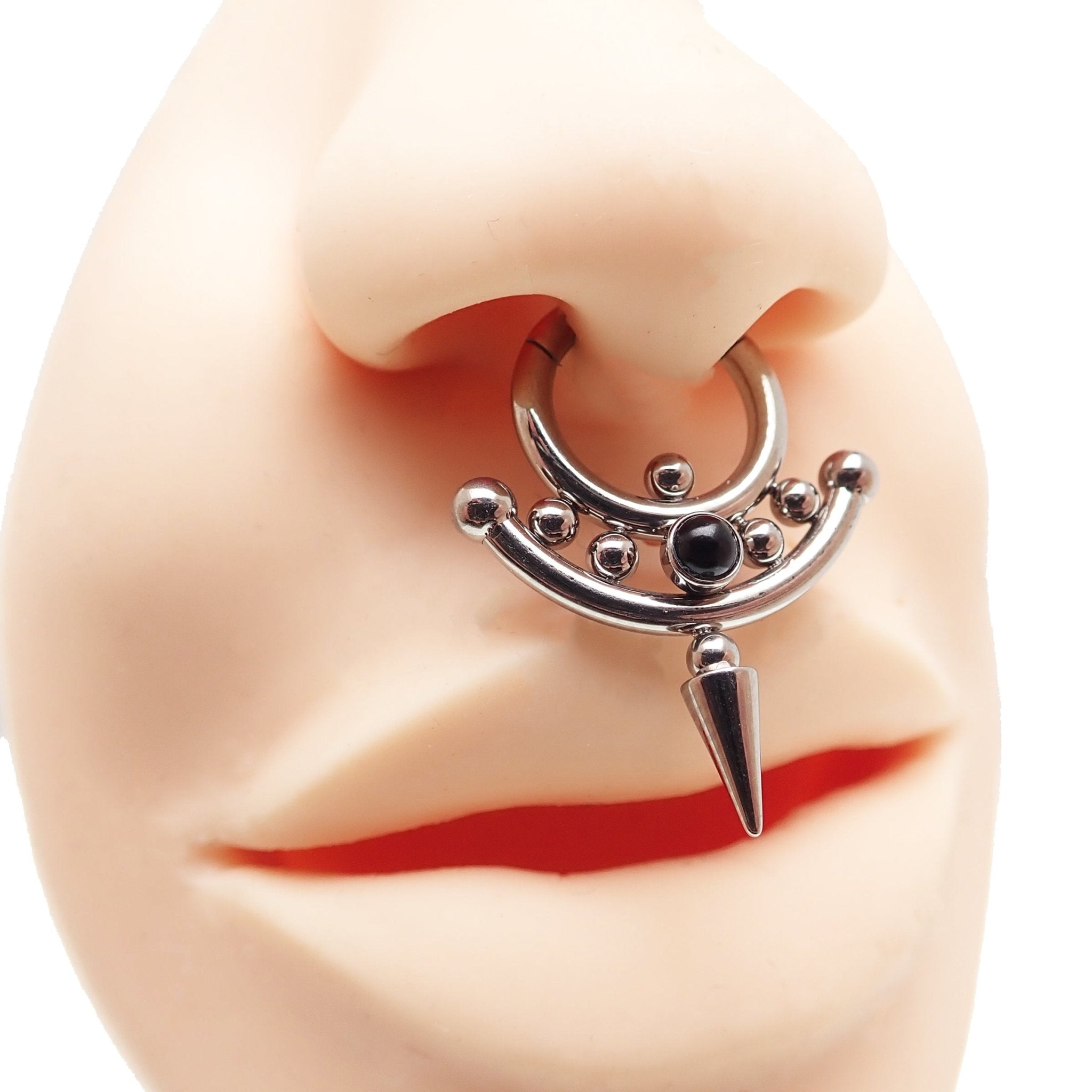 Onyx or Icy Jade Spike Titanium Clicker body jewelry in 14g and 16g with 8mm stones, from Body Clickers.