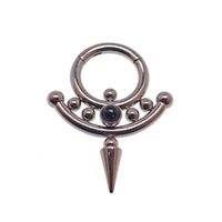 Onyx or Icy Jade Spike Titanium Clicker body jewelry in 14g and 16g with 8mm stones, by Body Clickers.